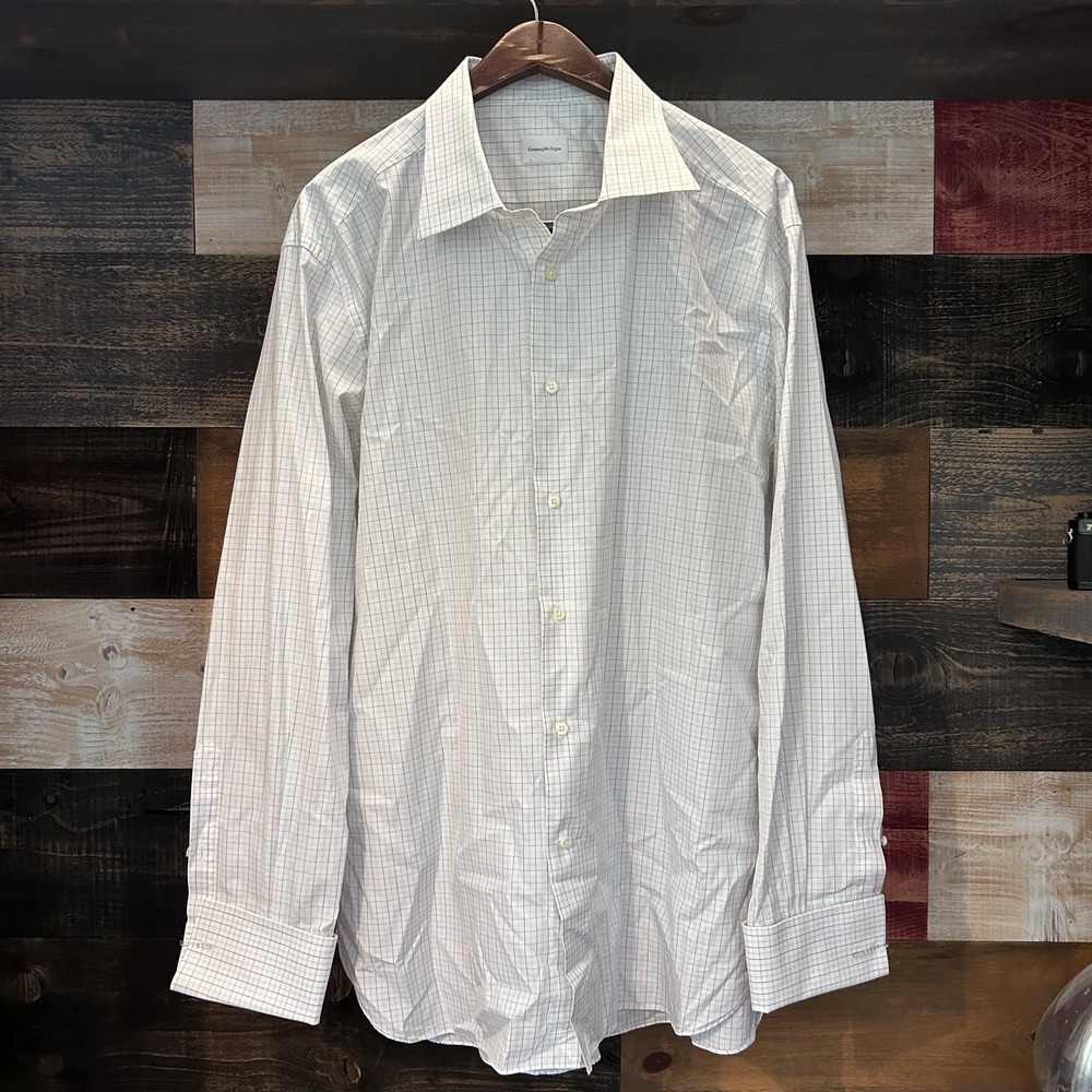 NWOT ERMENEGILDO ZEGNA Cotton Long Sleeve Shirt Size 46/18 Plaid Regular